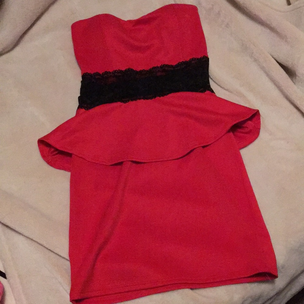 Red with black lace dress